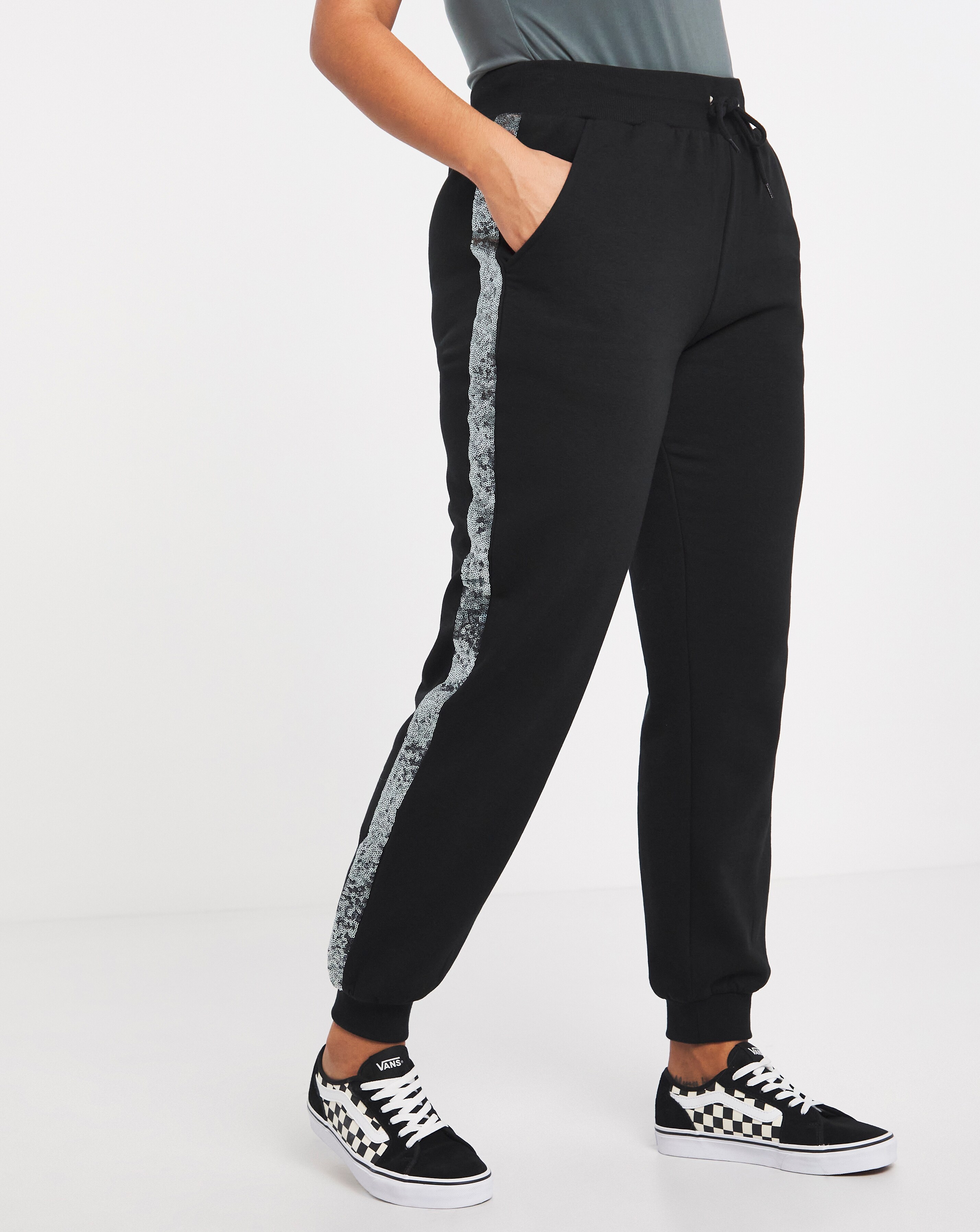 Glitter Side Stripe Joggers Simply Be