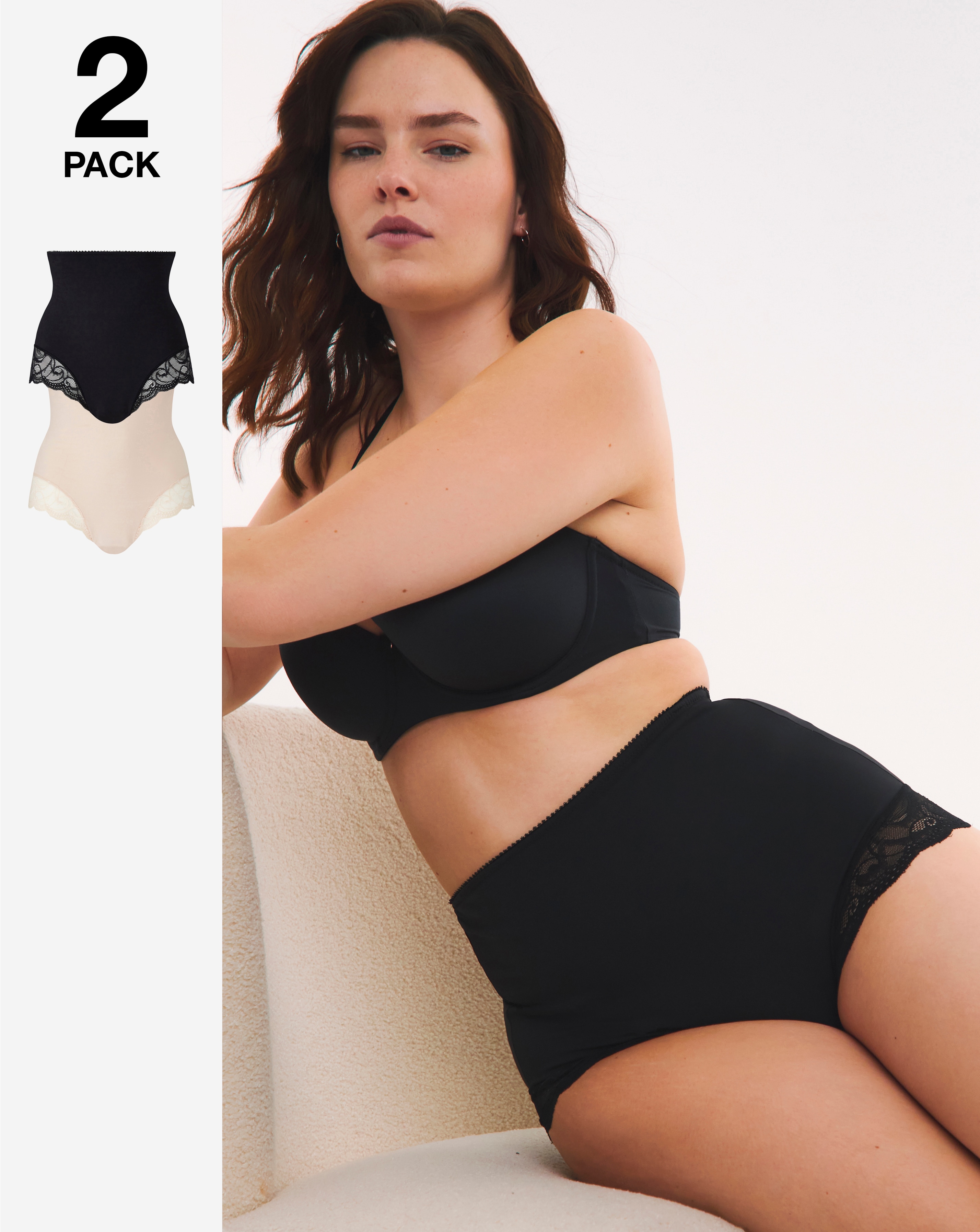 MAGISCULPT 2 Pack Lace Firm Briefs In Black/blush | UK Size 12 Women's