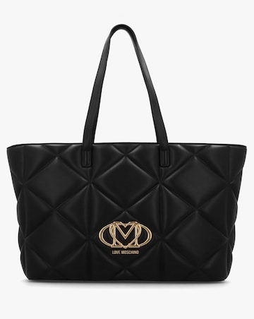 Love Moschino Heart Logo Quilted Pillow Black Shopper Bag