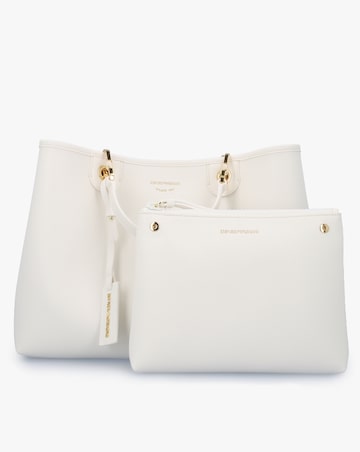 Emporio Armani White Pebbled Shopper With Pouch