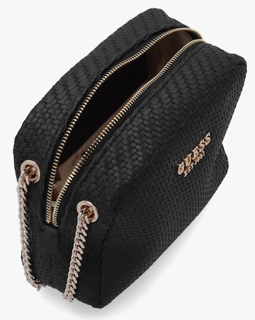 Guess Mirema Small Black Woven Cross-Body Camera Bag