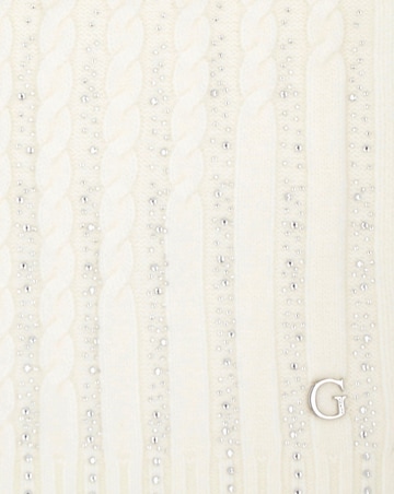 Guess Cream Knitted Logo Diamante Scarf