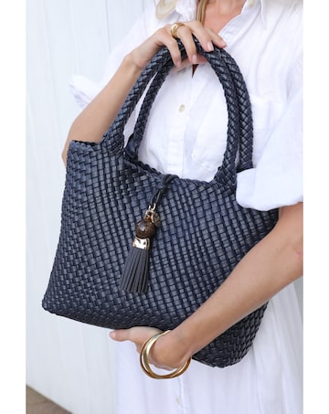 Luella Grey Saskia Navy Large Woven Tote