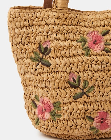 Accessorize Floral Embroidered Raffia Bag