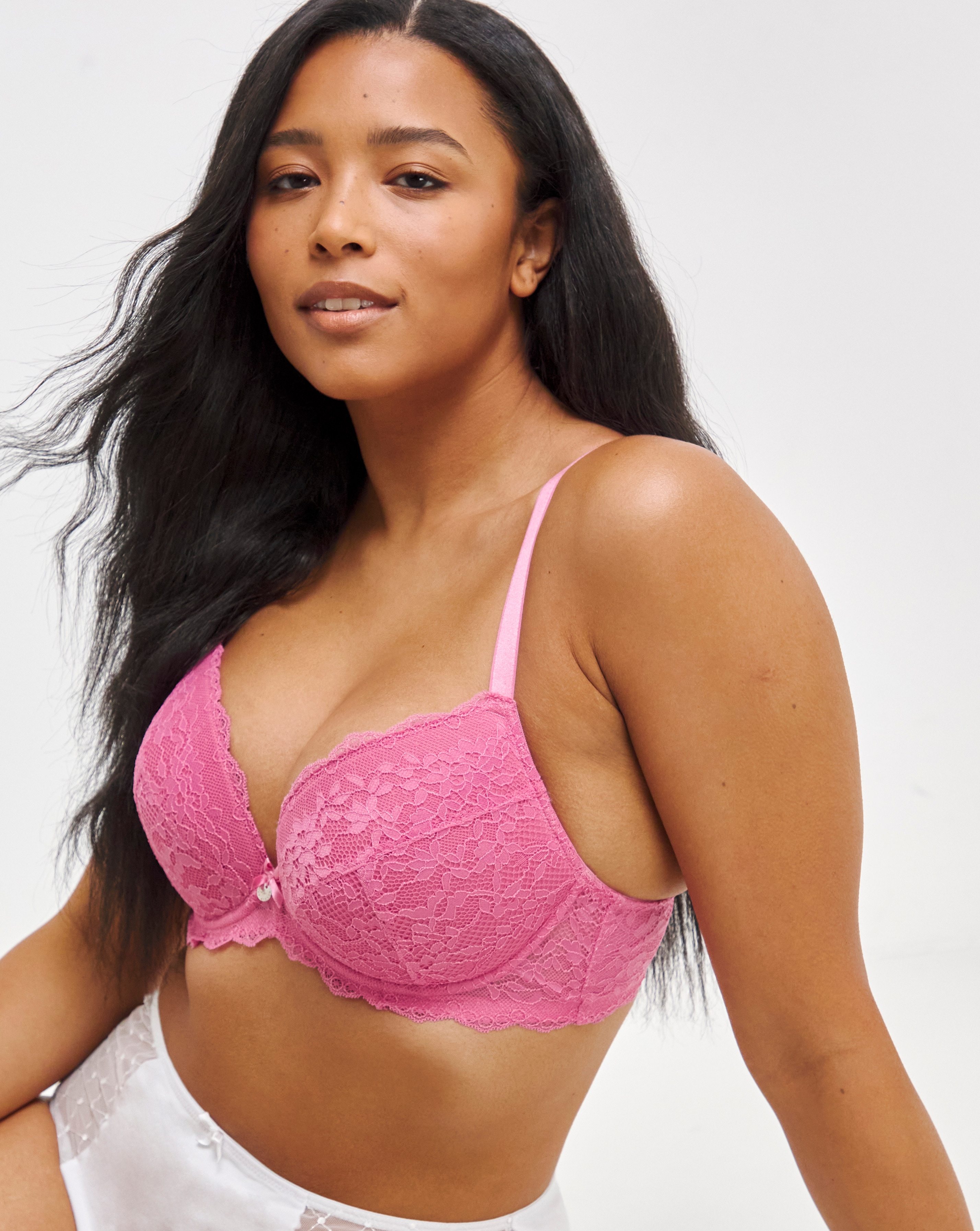 Bubble Gum Pink - Women's - Boux Avenue Mollie Lace Plunge Bra - Size 32Dd