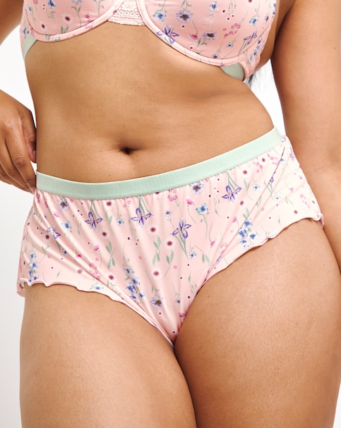 Pretty Secrets Plus Size Floral French Knicker In Pink floral | UK Size 24 Women's
