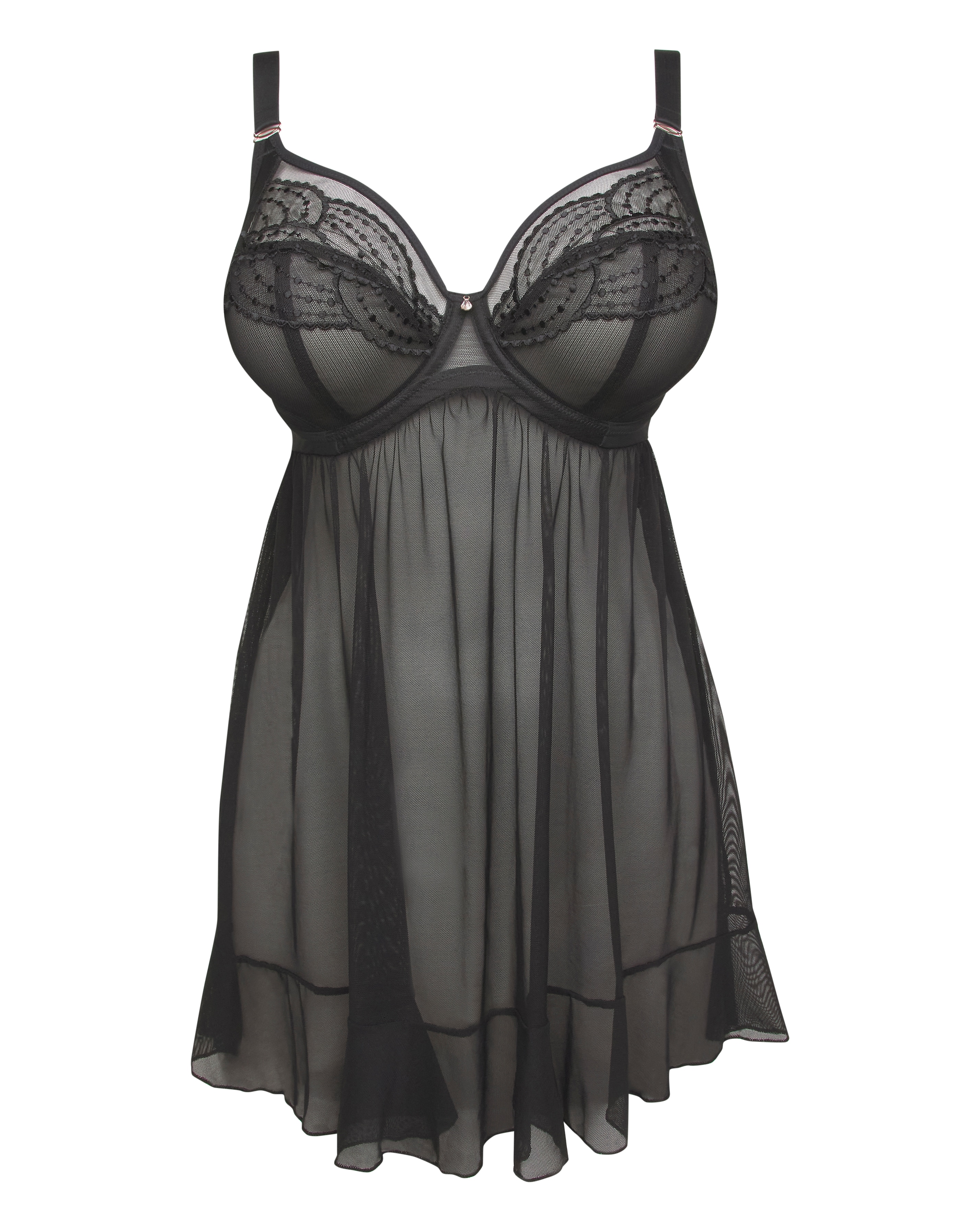 Elomi DD+ Priya Plunge Wired Babydoll In Black | UK Size 32GG Women's