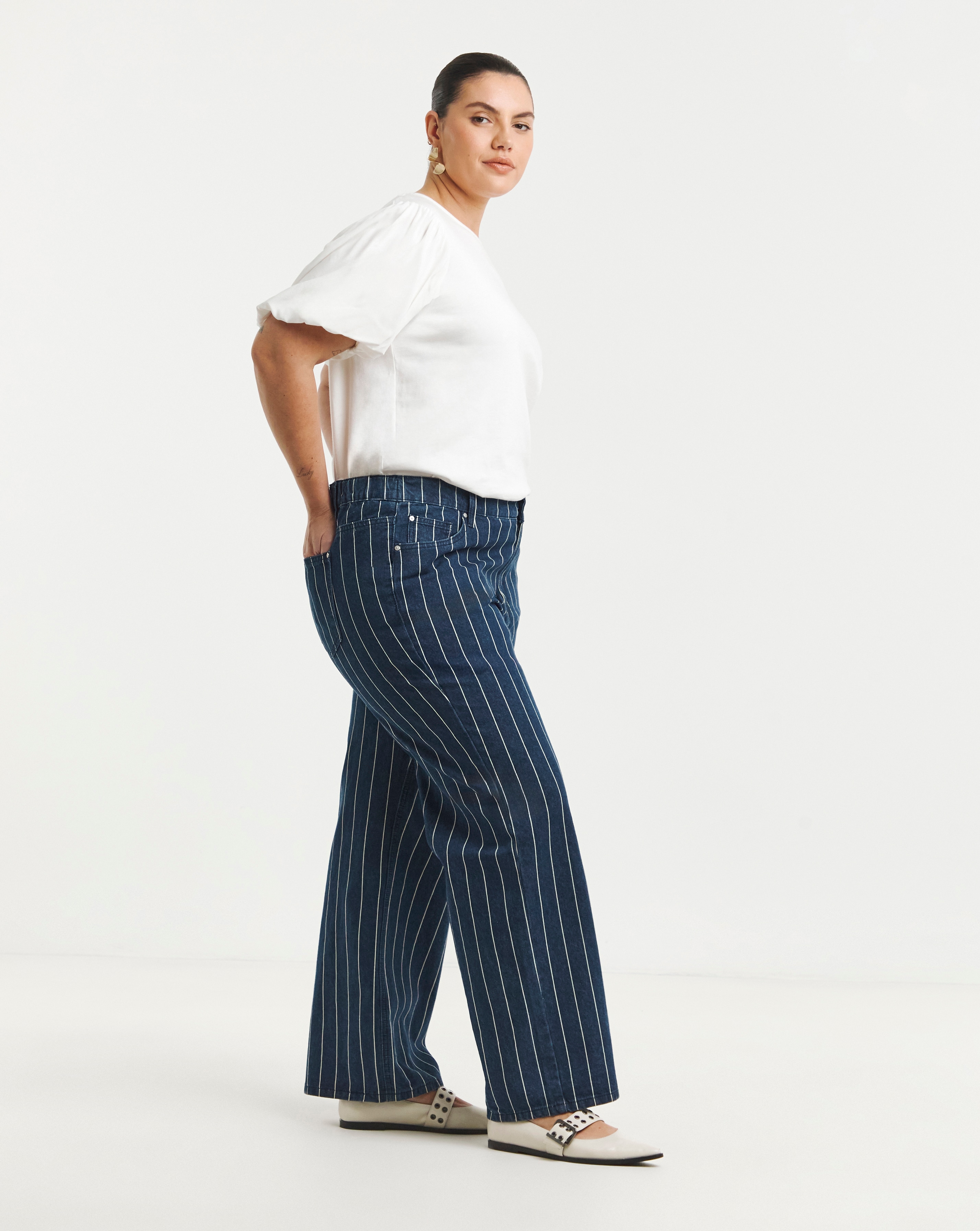 Simply Be Striped Wide Leg Jeans