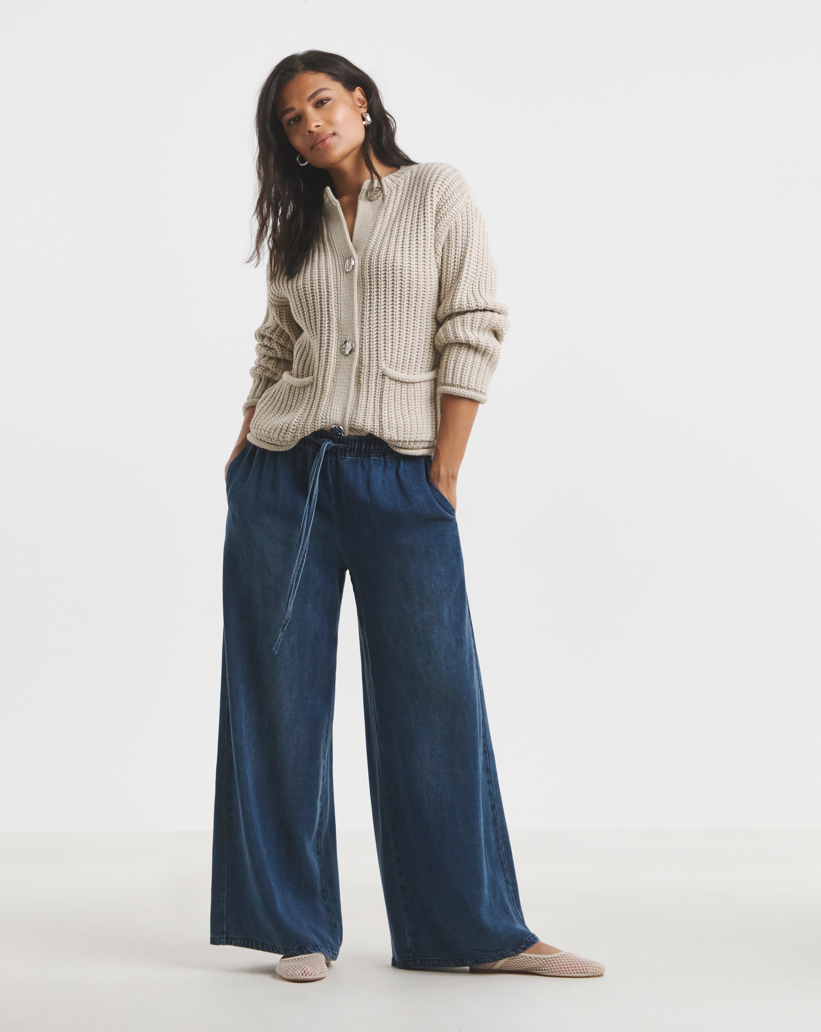 Indigo Denim Lyocell Tie Front Jeans