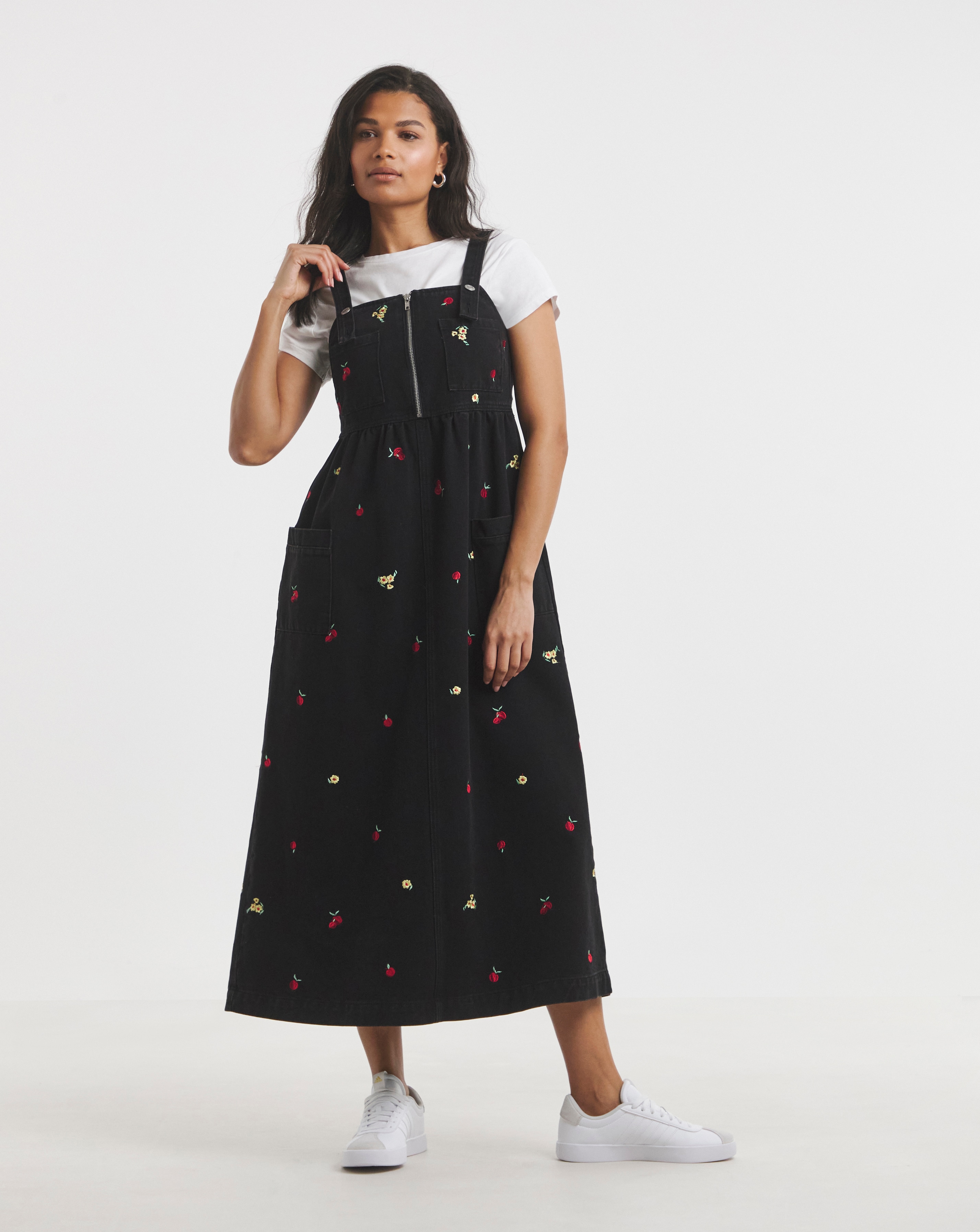Simply Be - Women's Floral Embroidered Midaxi Pinafore Dress - Size 18 - Black - 100% Cotton