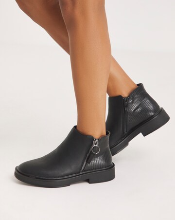 Novara Outside Zip Flat Ankle Boots Wide Fit | Simply Be