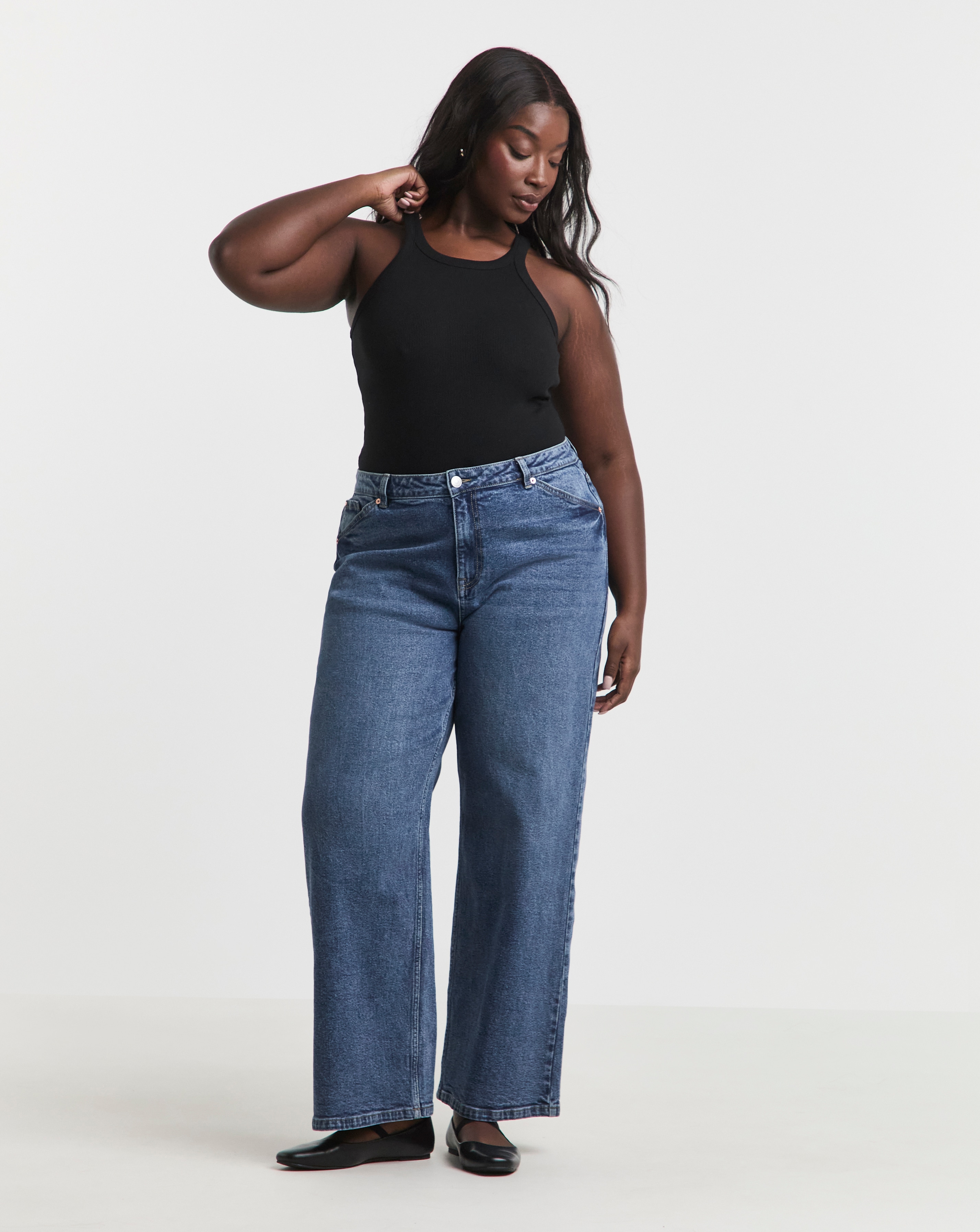 SBE 99 1 Mid Blue Slouchy Wide Jean