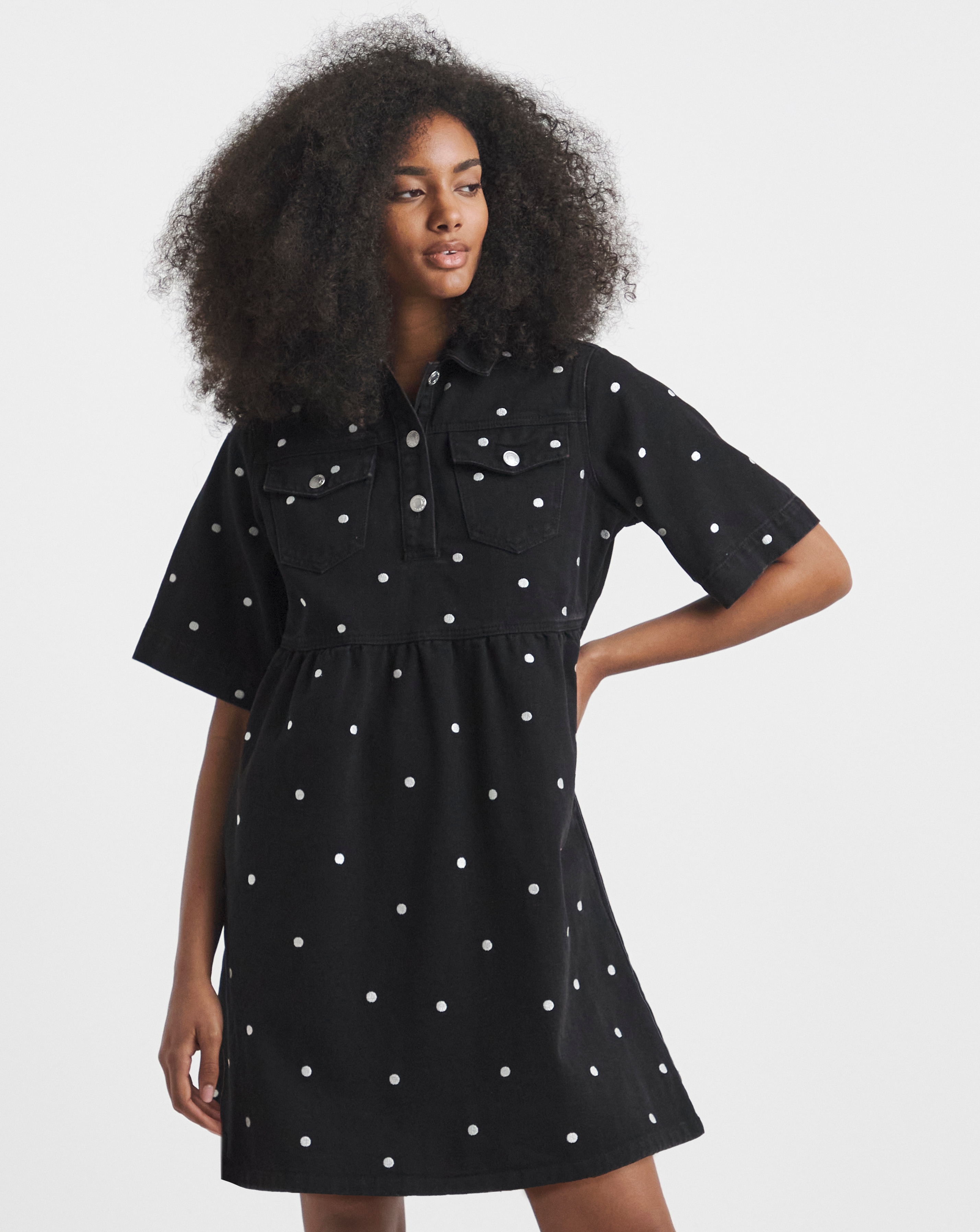 Simply Be - Women's Mono Embroidered Spot Mini Dress - Size 24 - Black - 66% Cotton 21% Polyester 12% Viscose 1% Elastane