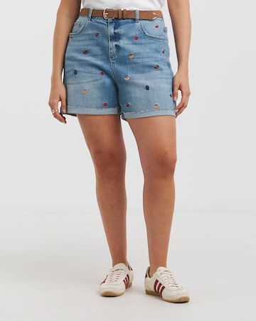 Fruit Salad Embroidered Roll Hem Mom Short