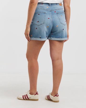 Fruit Salad Embroidered Roll Hem Mom Short