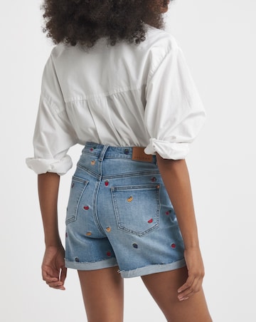 Fruit Salad Embroidered Roll Hem Mom Short