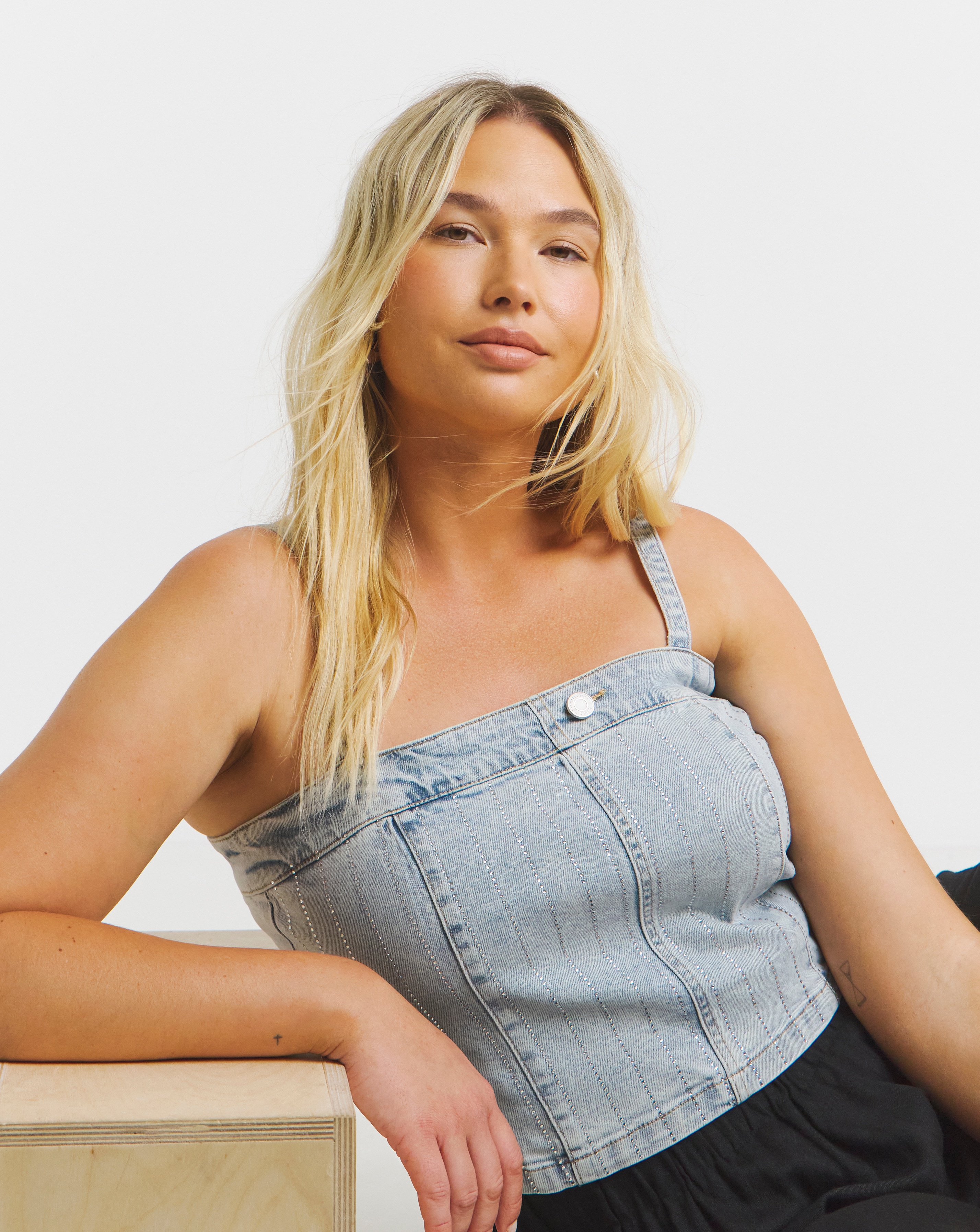 Simply Be Diamante Denim Corset