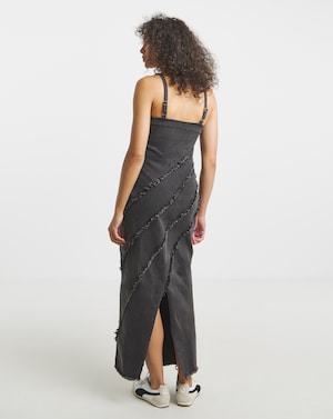 Washed Black Seamed Column Maxi Dress - Image 2