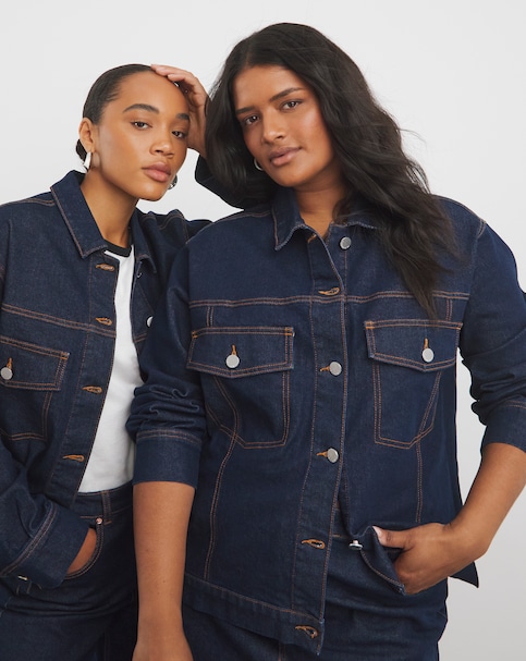 Contrast Stitch Boxy Denim Jacket - Indigo