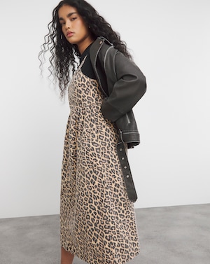 Leopard Midaxi Denim Pinafore Dress - Image 2