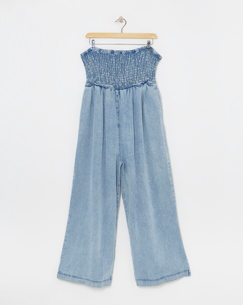 Simply Be - Women's Light Wash Lyocell Bandeau Jumpsuit - Size 22 - Light wash - 100% Lyocell - Sustainable