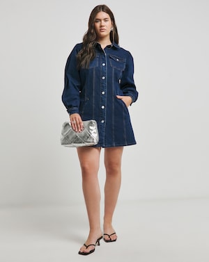 Indgio LONG SLEEVE BOXY DENIM MINI DRESS - Image 7