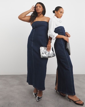 Indigo Bandeau Denim Column Dress - Image 7