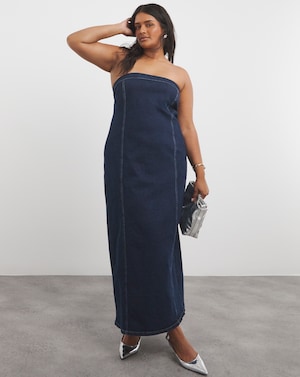 Indigo Bandeau Denim Column Dress - Image 5