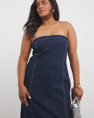 Indigo Bandeau Denim Column Dress - Image 8