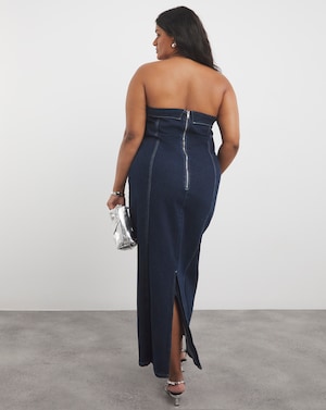 Indigo Bandeau Denim Column Dress - Image 2
