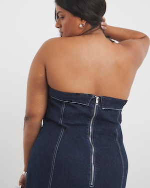 Indigo Bandeau Denim Column Dress - Image 9
