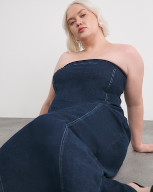 Indigo Bandeau Denim Column Dress - Image 14