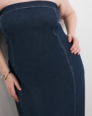 Indigo Bandeau Denim Column Dress - Image 12