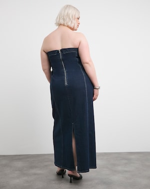 Indigo Bandeau Denim Column Dress - Image 13
