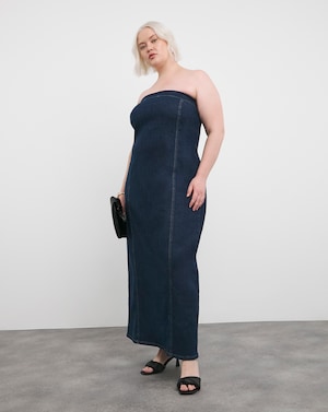 Indigo Bandeau Denim Column Dress - Image 11