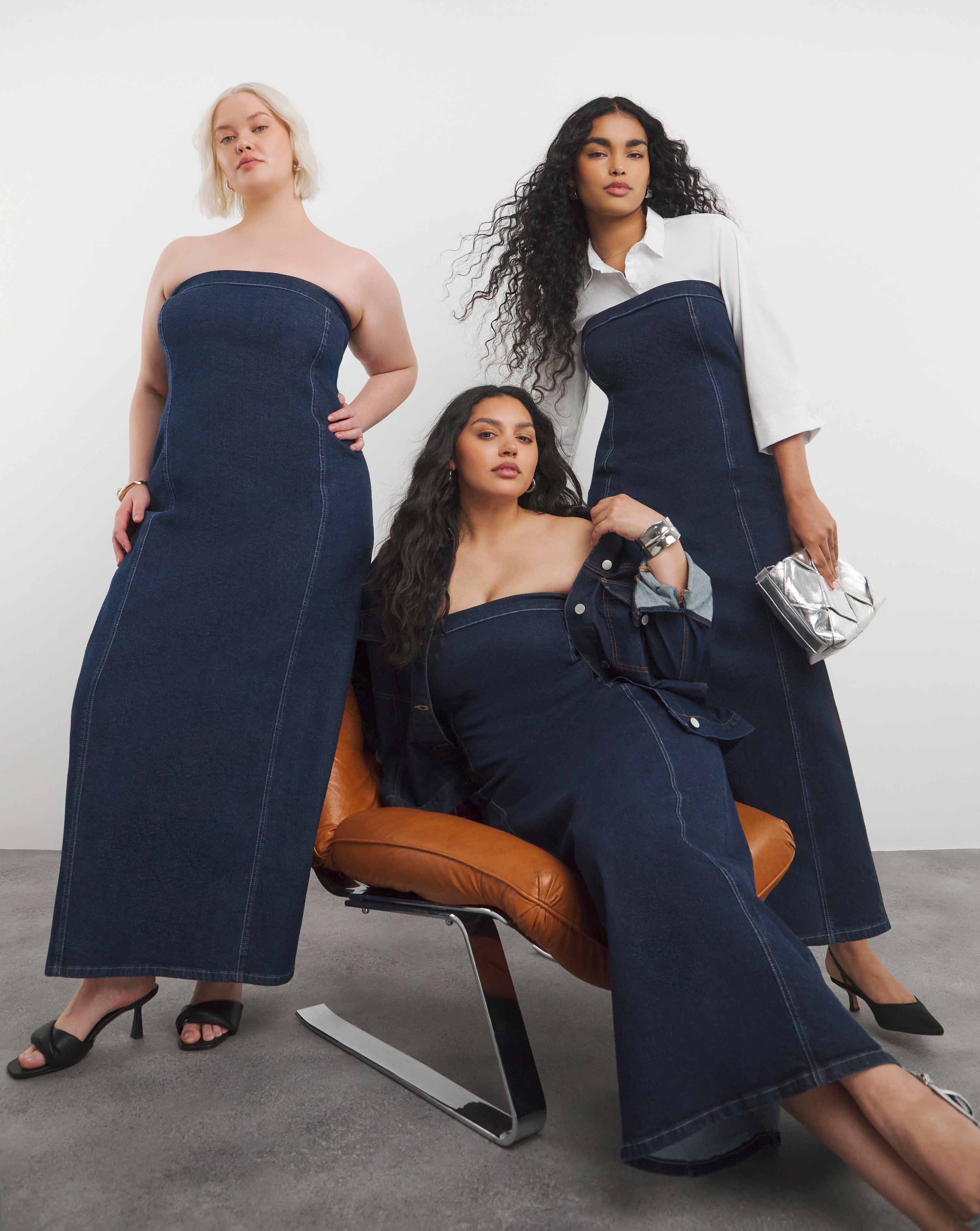 Simply Be - Women's Indigo Bandeau Denim Column Dress - Size 16 - Indigo - 99% Cotton 1% Elastane