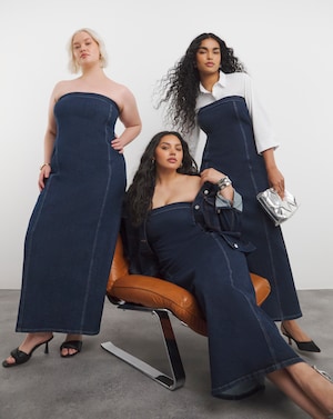 Indigo Bandeau Denim Column Dress - Image 1