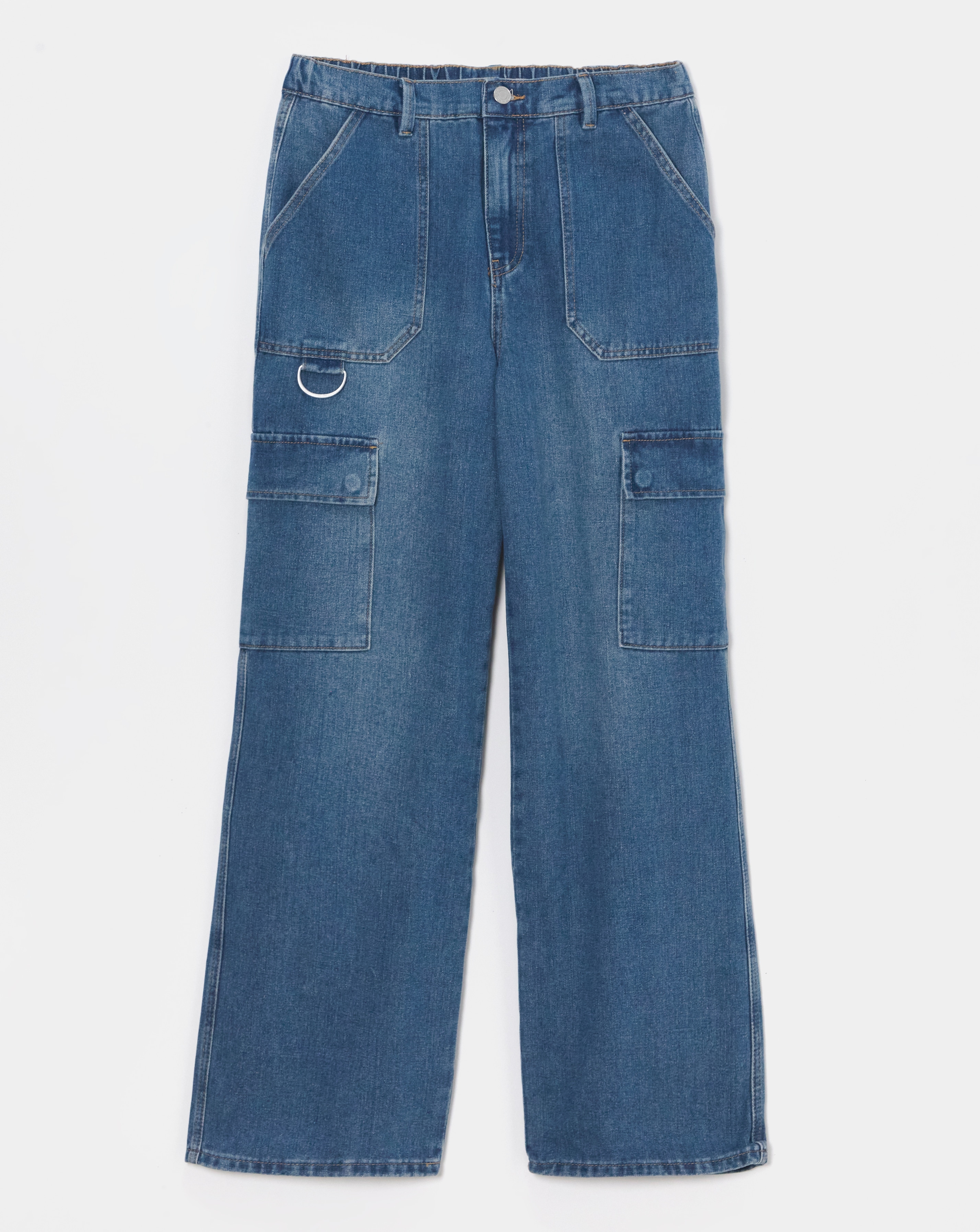 Mid Wash Straight Leg Utility Jeans