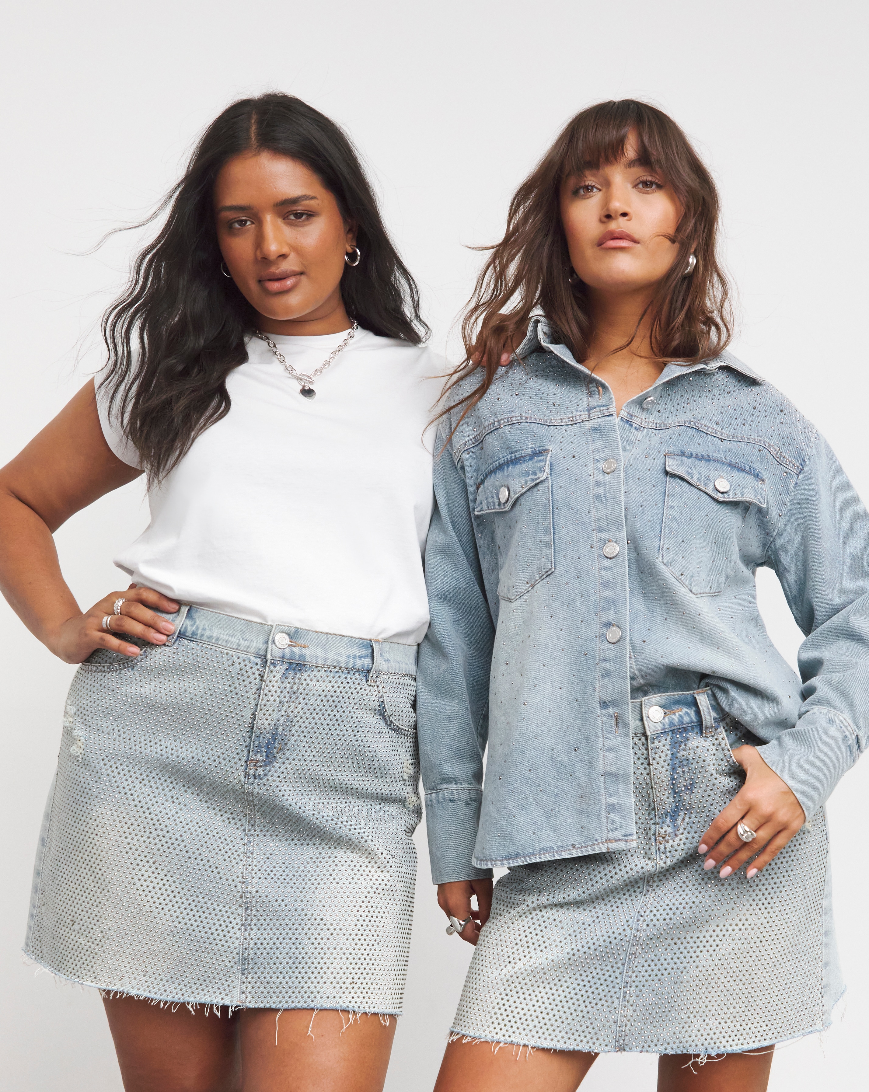 Light Wash Embellished Denim Mini Skirt