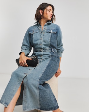 Mid Wash Patchwork Denim Maxi Dress - Image 3