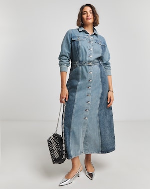Mid Wash Patchwork Denim Maxi Dress - Image 1