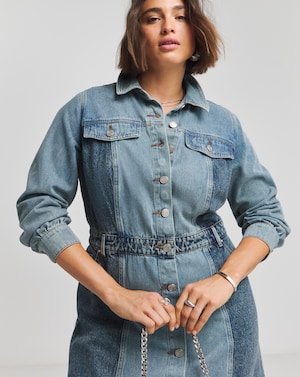 Mid Wash Patchwork Denim Maxi Dress - Image 2