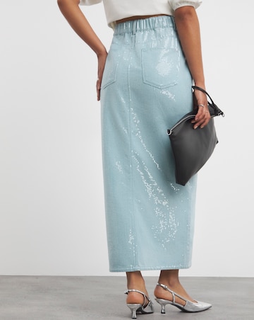 Light Wash Clear Sequin Maxi Skirt