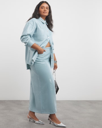 Light Wash Clear Sequin Maxi Skirt