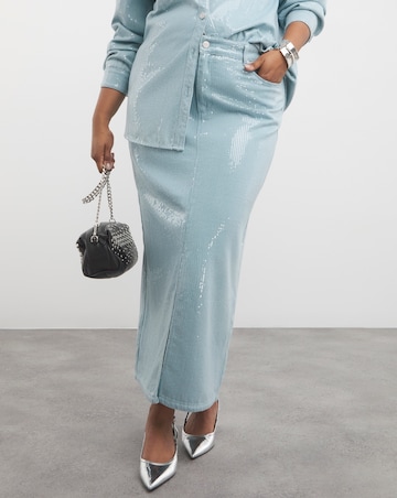 Light Wash Clear Sequin Maxi Skirt
