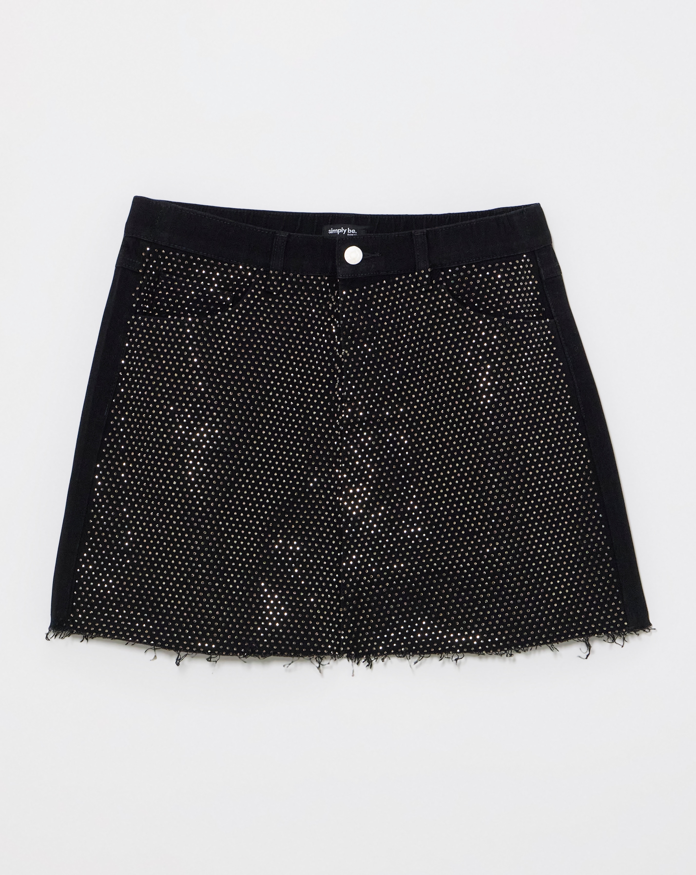 Black Embellished Denim Mini Skirt