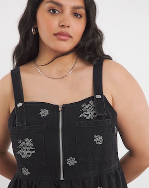 Embroidered Midaxi Denim Pinafore Dress - Image 5