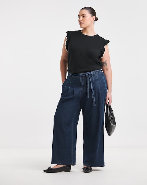 Simply Be Stretch Wide Leg Jeans - Indigo