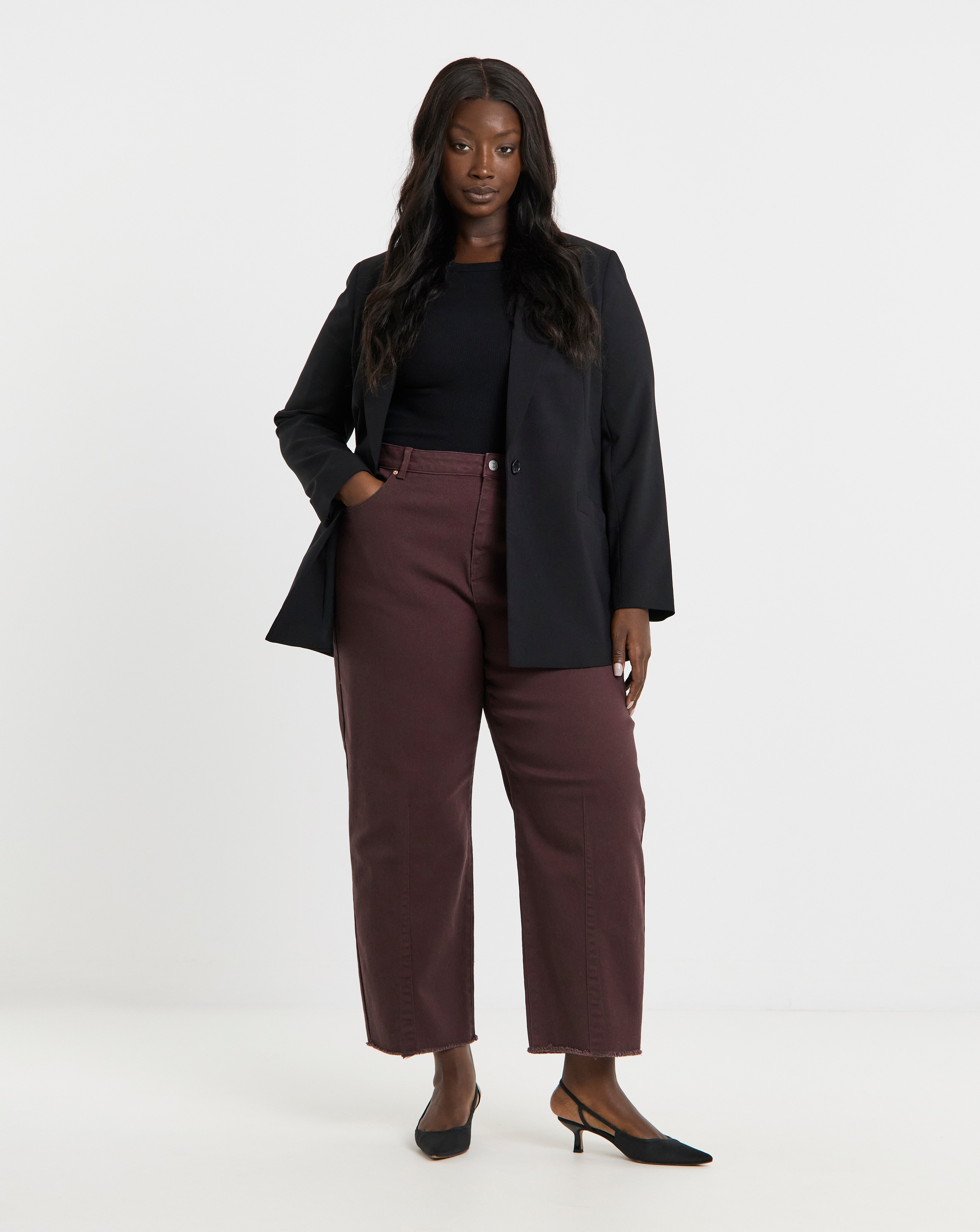 Burgundy Dart Detail Barrel Jeans