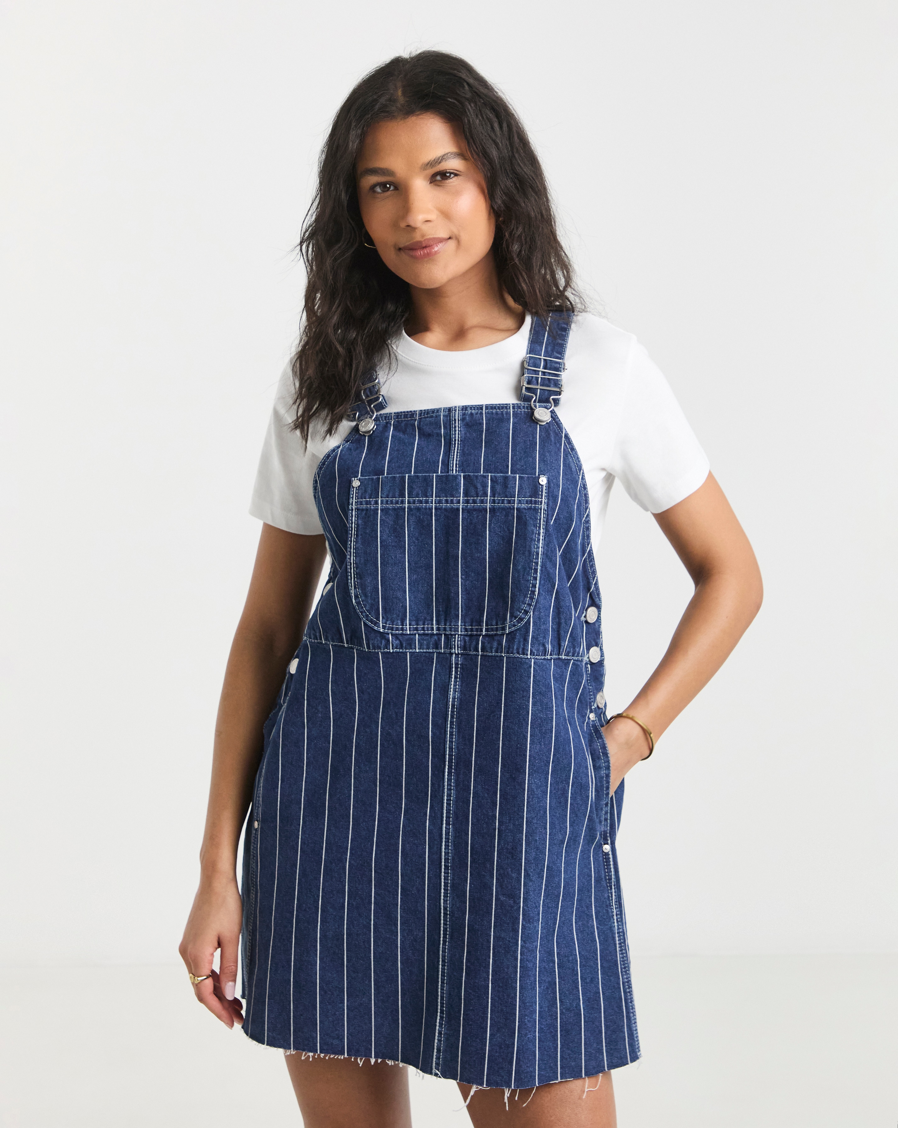 Simply Be - Women's Blue Striped Dungaree Mini Dress - Size 12 - Blue stripe - 77% Cotton 16% Viscose 7% Polyester